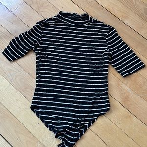 Forever 21 bodysuit black and white striped mock neck
